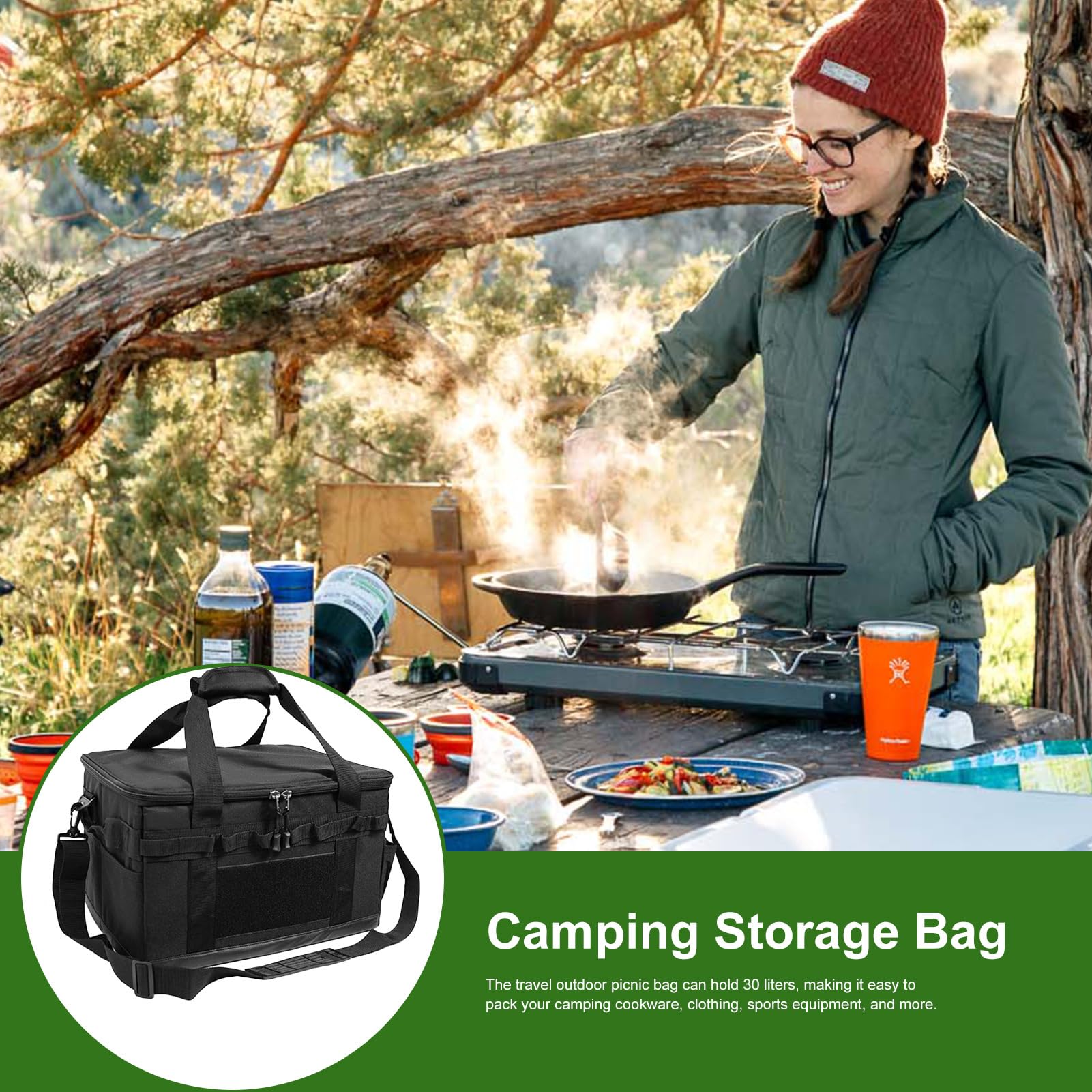 Borsa portaoggetti da campeggio, 40 x 30 x 25 cm, in tessuto Oxford 600D | capacità 30 l, resistente all'usura, borsa da viaggio impermeabile, organizer da picnic, per allenamenti all'aperto