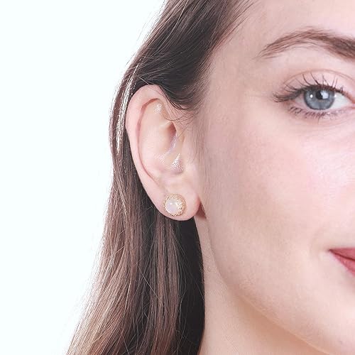 Miniatura 26 de 14K Gold Jade Earrings,8mm - Light Green Stone Stud Gold Filled Crown Jewelry Set for women Jade,Crystal Aquamarine,Moonstone,White Opal