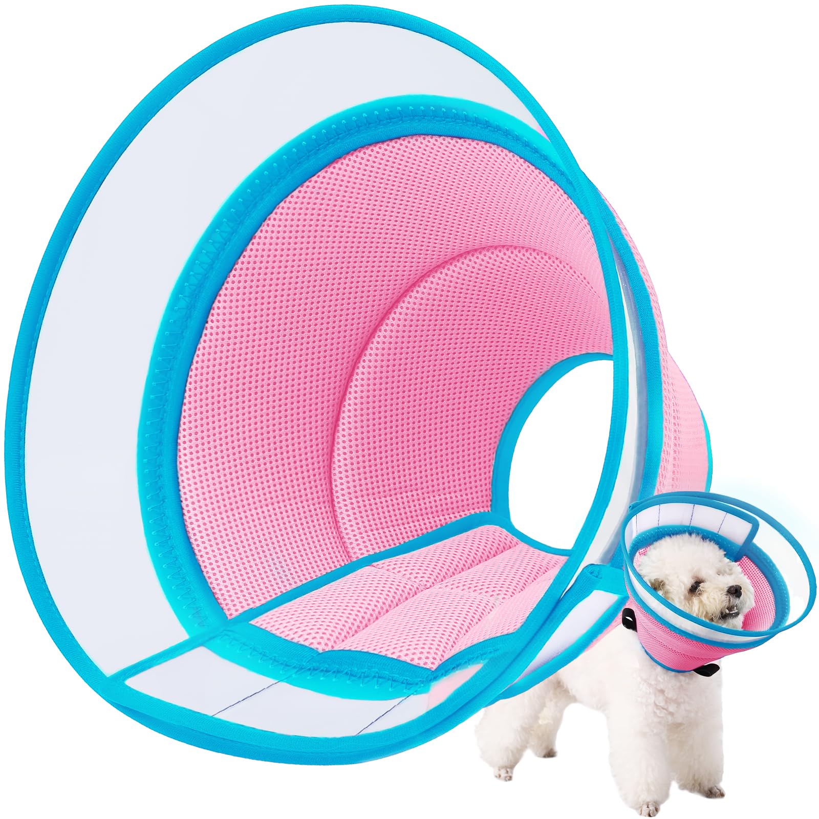 Collare Elisabettiano Cane Morbido, Collare Protettivo per Cani e Gatti, Collare a Cono Traspirante per Cani, Protettivo per Recupero Postoperatorio, Collare Anti Morso o Leccato (Pink, Size 1)