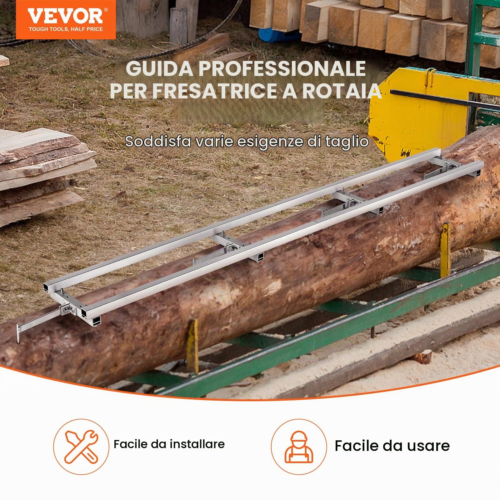 VEVOR Guida per Fresatura da 274cm, Kit di Barre Trasversali, Guida per Troncatrice a Catena, Sistema di Guida per Segheria in Alluminio Regolabile, Binario Guida per Troncatrice a Catena di Falegname
