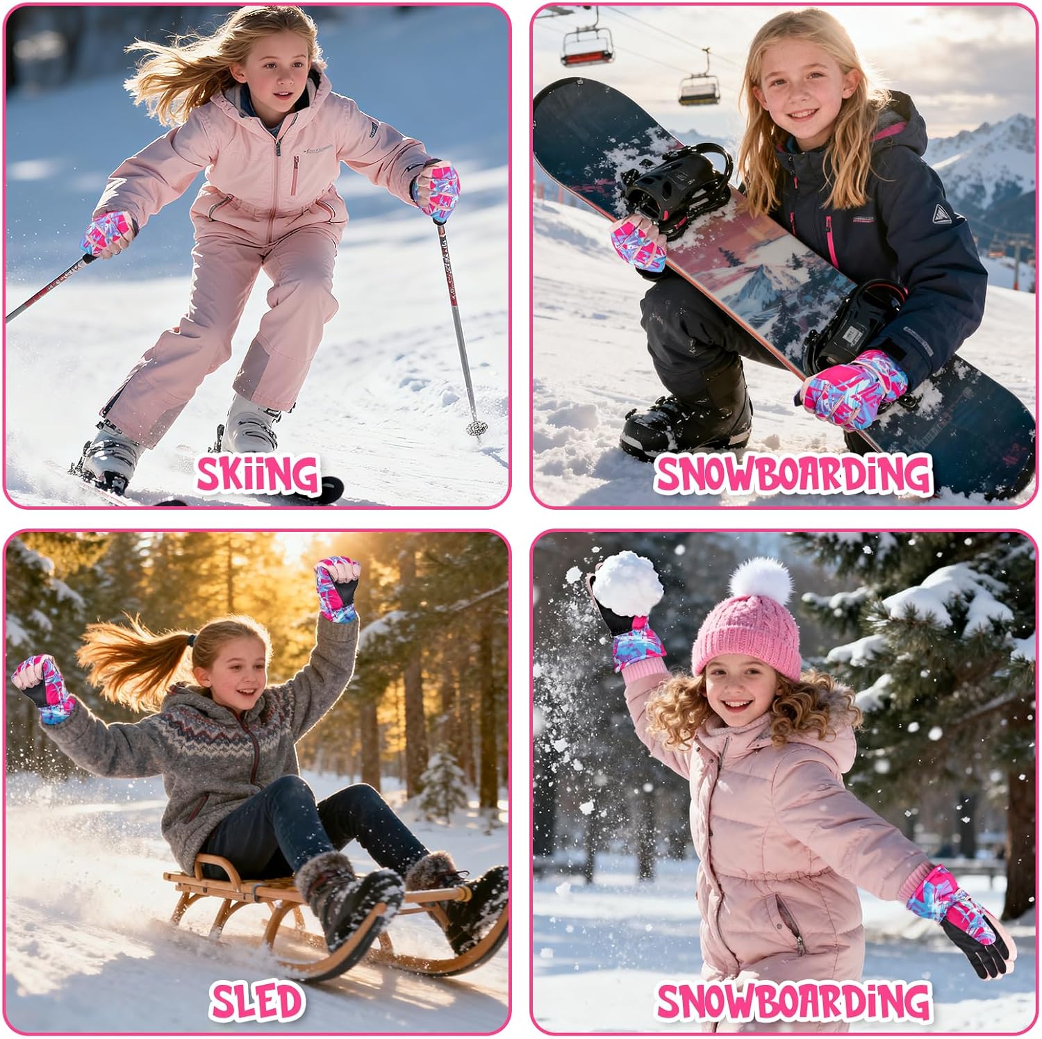Kids Snow Gloves Ski Winter Gloves for Girls Boys, Waterproof Snowboard Gloves with Touchscreen for 8-15 Years - Image 2