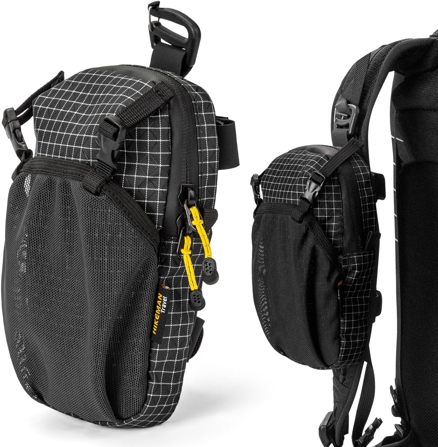 HIKEMAN Backpack Shoulder Strap Pouch - Smartphone Strap Pack,Waterproof Backpack Strap Pocket Attachment Bag for Hikers,Small Crossbody Bag Waist Pack for Sports Hiking Camping(Black)