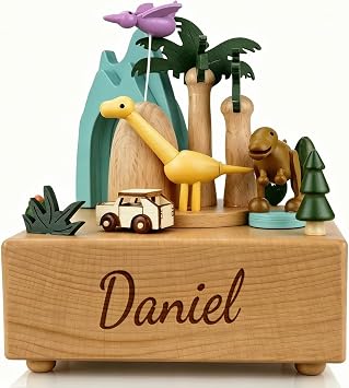 Wooden Dinosaurs MusicBox - Personalized Music Box for Daughter, Granddaughter & Grandson, Ideal for Birthdays & Anniversaries