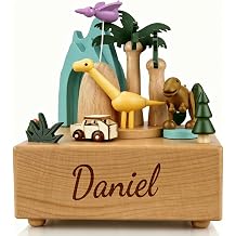 Wooden Dinosaurs MusicBox - Personalized Music Box for Daughter, Granddaughter & Grandson, Ideal for Birthdays & Anniversaries