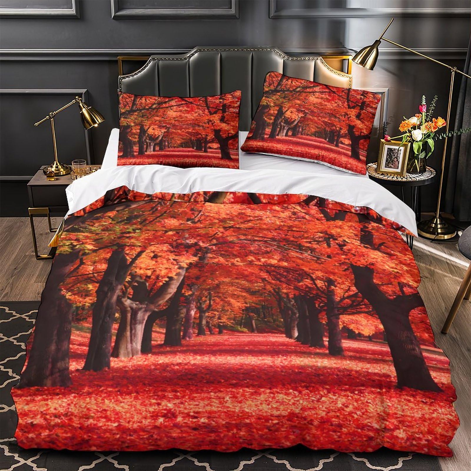 MMDASBVPE Autumn Trees Quilt Cover 3D Print Anti-allergic 3 Pieces Bed Set Hidden Zipper Comforter Cover Ultra Soft Breathable for Adults Kids Teens Women Youth Teenagers Single（135x200cm）