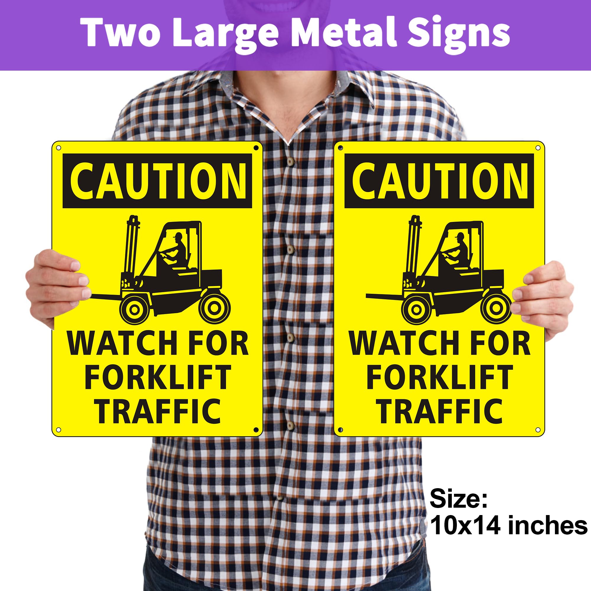 (2 Pack) Caution Watch for Forklift Traffic Safety Sign, 10 x 14 Watch for Forklift Reflective Aluminum Metal Signs Rust Free Waterproof and Easy to Install — Amazon image 2