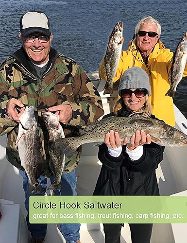Miniatura 5 de YVUDW Ganchos circulares para pesca de agua salada, anzuelos de pez para pesca del gato, paquete de 100 ganchos deportivos circulares de pesca
