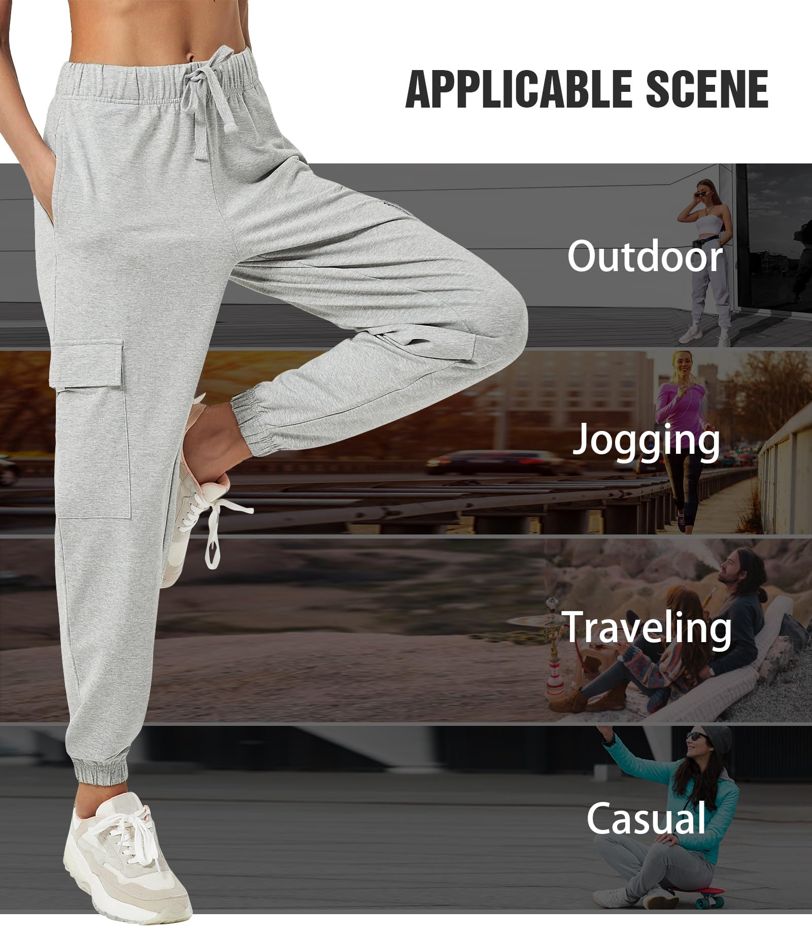 PULI Women's Loose Cargo Sweatpants Pockets Sporty Gym Athletic Fit Jogger Pants Yoga Lounge Trousers