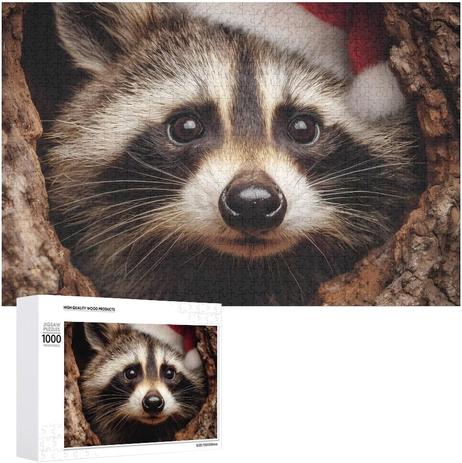 Christmas Animal Raccoon Puzzles for Adults 1000 PCS Wooden Jigsaw Puzzle Wall Decor Christmas