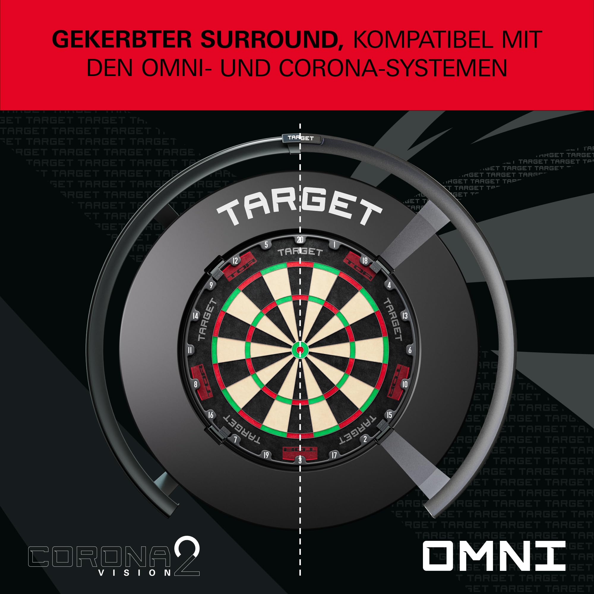Target Darts – Schutzring für Dartscheibe mit Aussparungen, rot/schwarz/grau
