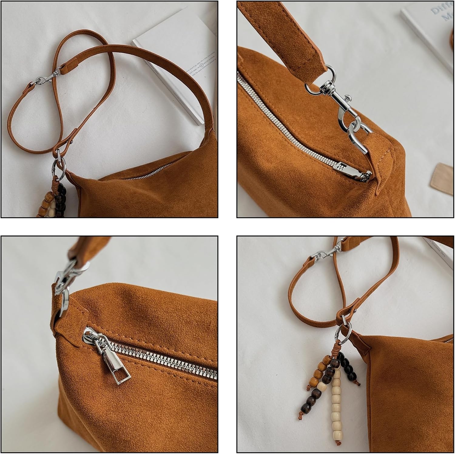 Slouchy Faux Suede Hobo Bag for Women, Crossbody Purse with Adjustable Strap, Soft Handbag for Work Everyday