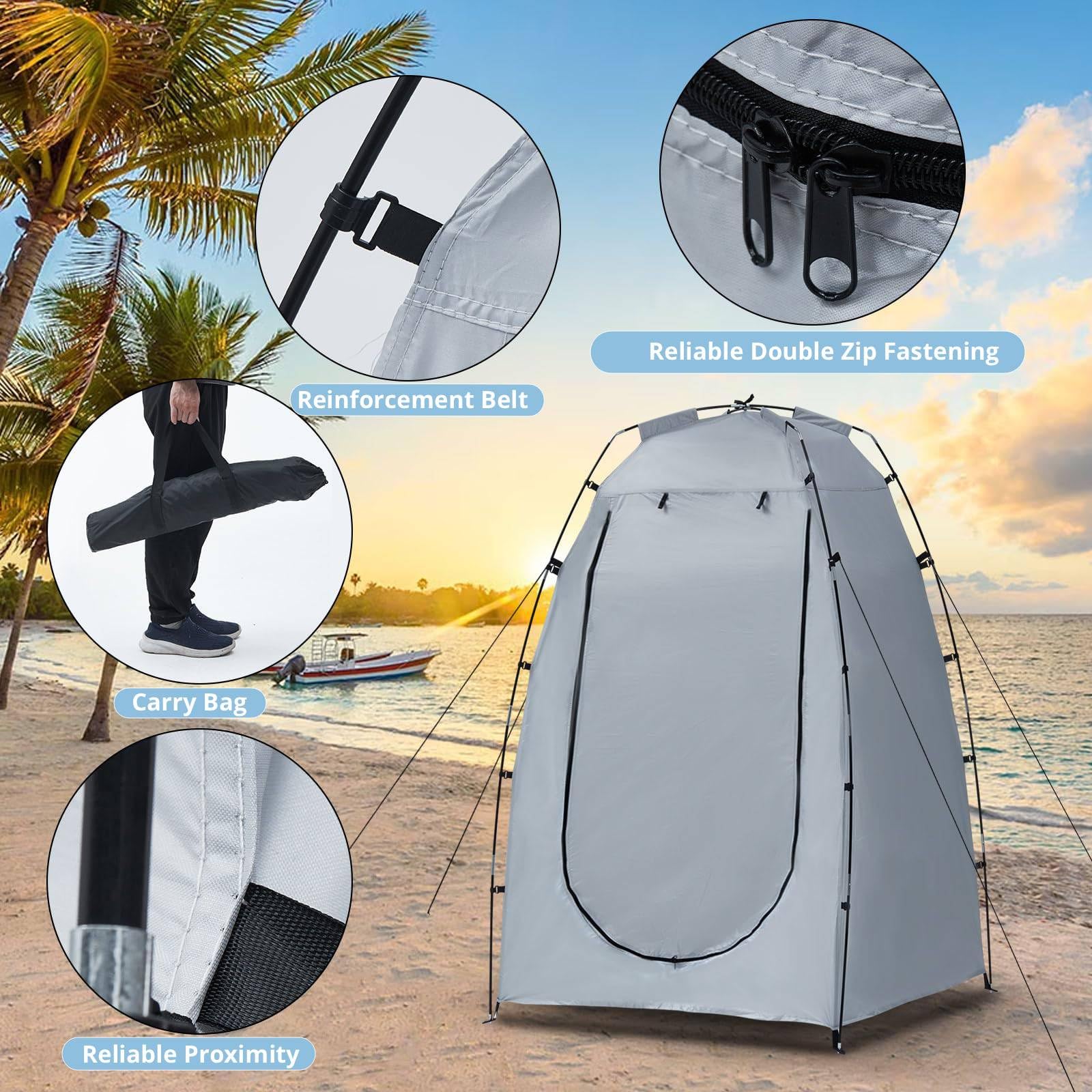 LEMROE Tente de Plage Avec Sac de Transport - Douche Étanche, Toilette Mobile Pour Camping, Randonnée, Extérieur - Pop-up