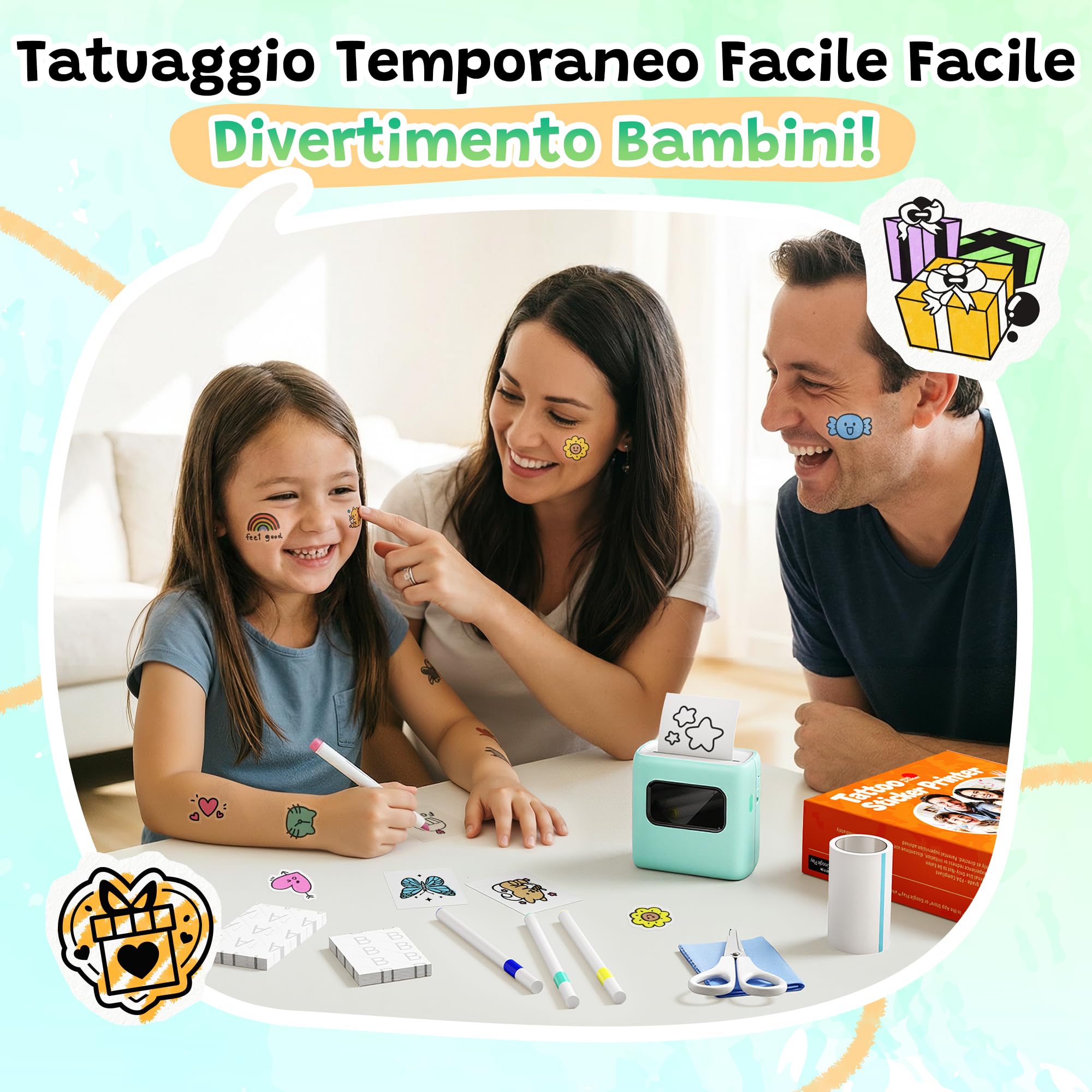 TATTMUSE Stampante Tatuaggi per Bambini, Regalo Bambina 5 6 7 8 9 10 Anni | con 40 fogli per Tattoo e 4 Pennarelli, Tatuaggi Temporanei - Attività Fai da te per Giochi Bambina 11 12 Anni