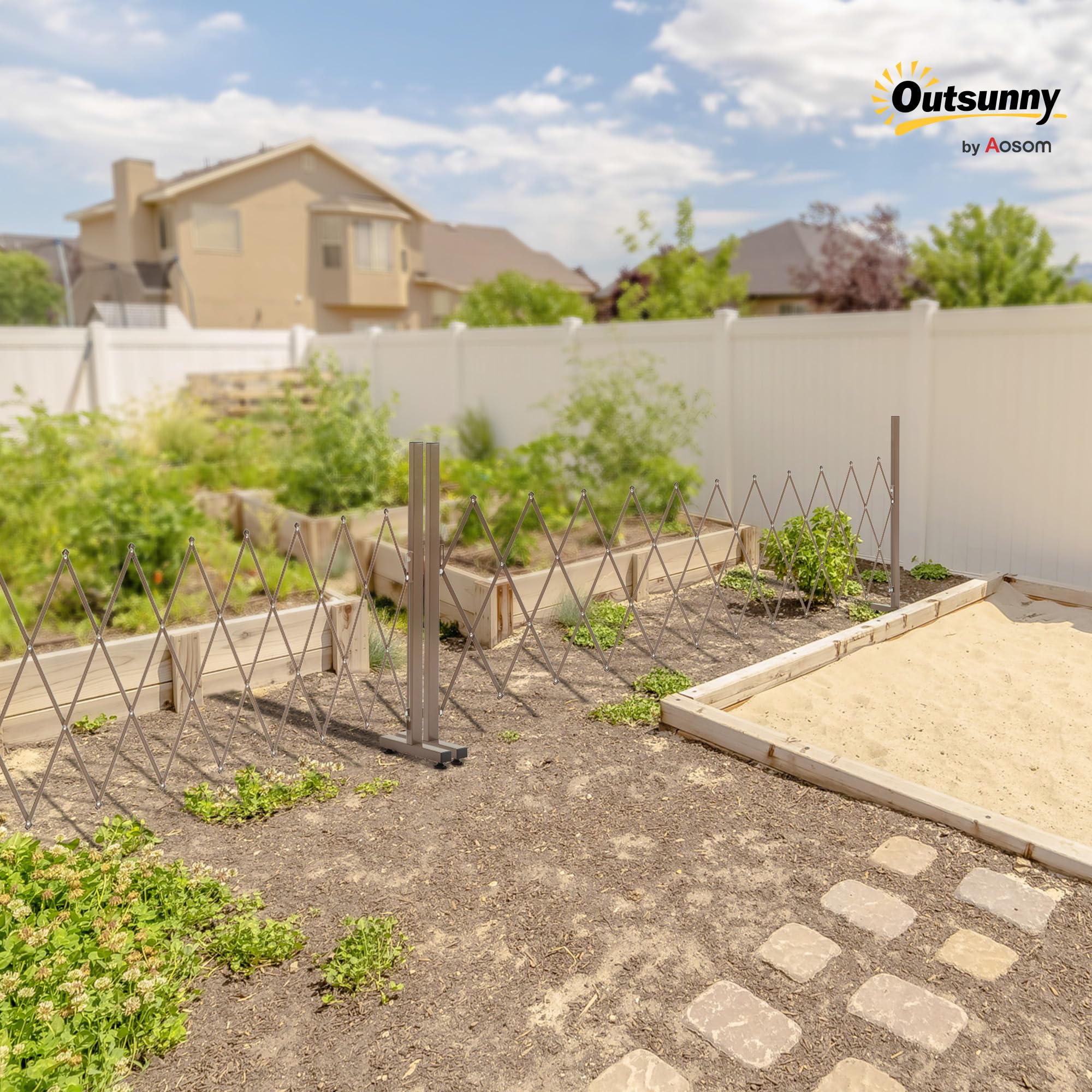Outsunny Recinzione per Giardino a Larghezza Regolabile, Griglia Estensibile per Giardino Multiuso in Metallo e Alluminio, 300x31x103.5 cm, Caffè Scuro