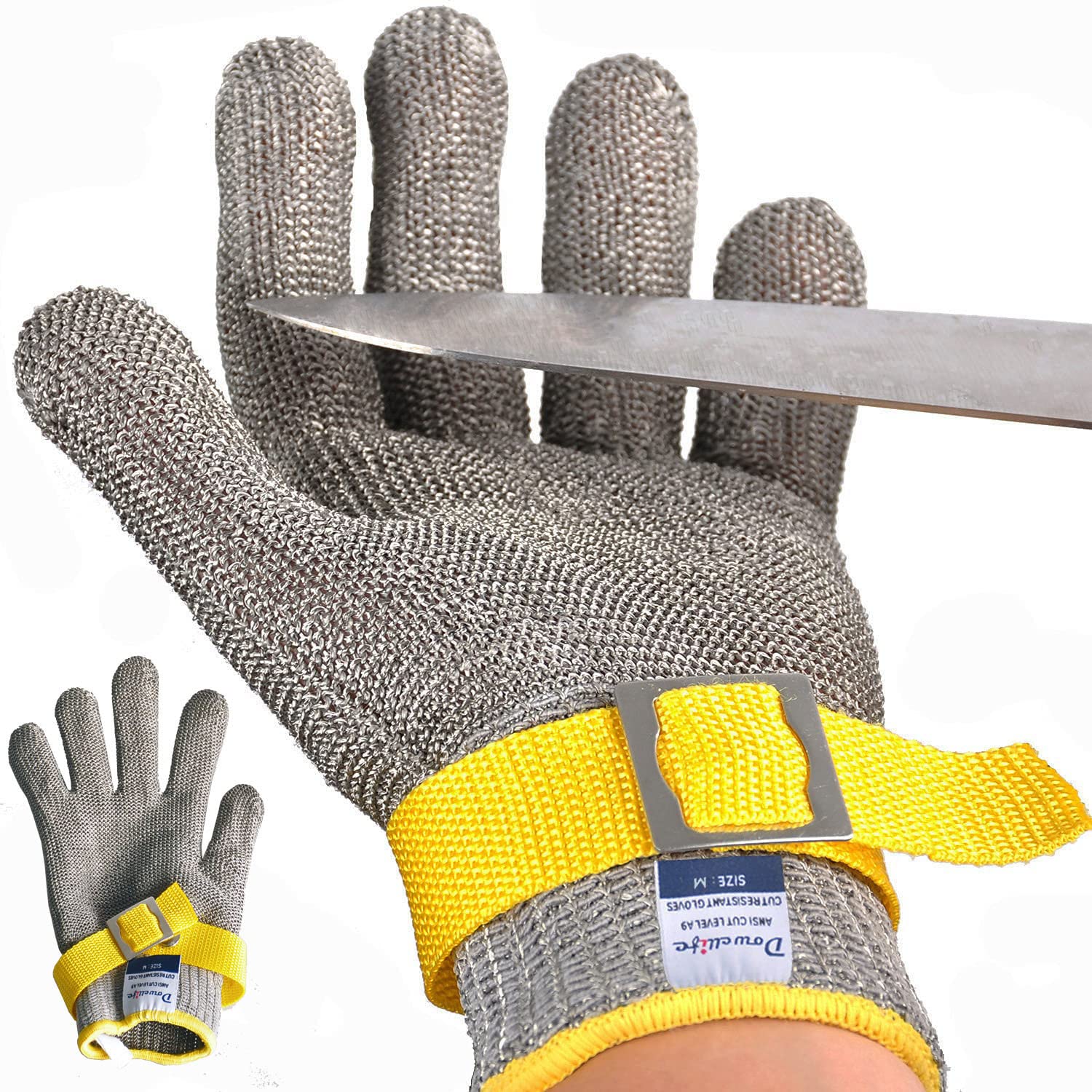Dowellife Level 9 Cut Resistant Glove Food Grade, Stainless Steel Mesh Metal Glove Knife Cutting Glove for Butcher Meat Cutting Oyster Shucking Kitchen Mandoline Chef Slicing Fish Fillet(Medium-2 (B09TVF3XFT) Amazon Price History, Amazon Price Tracker