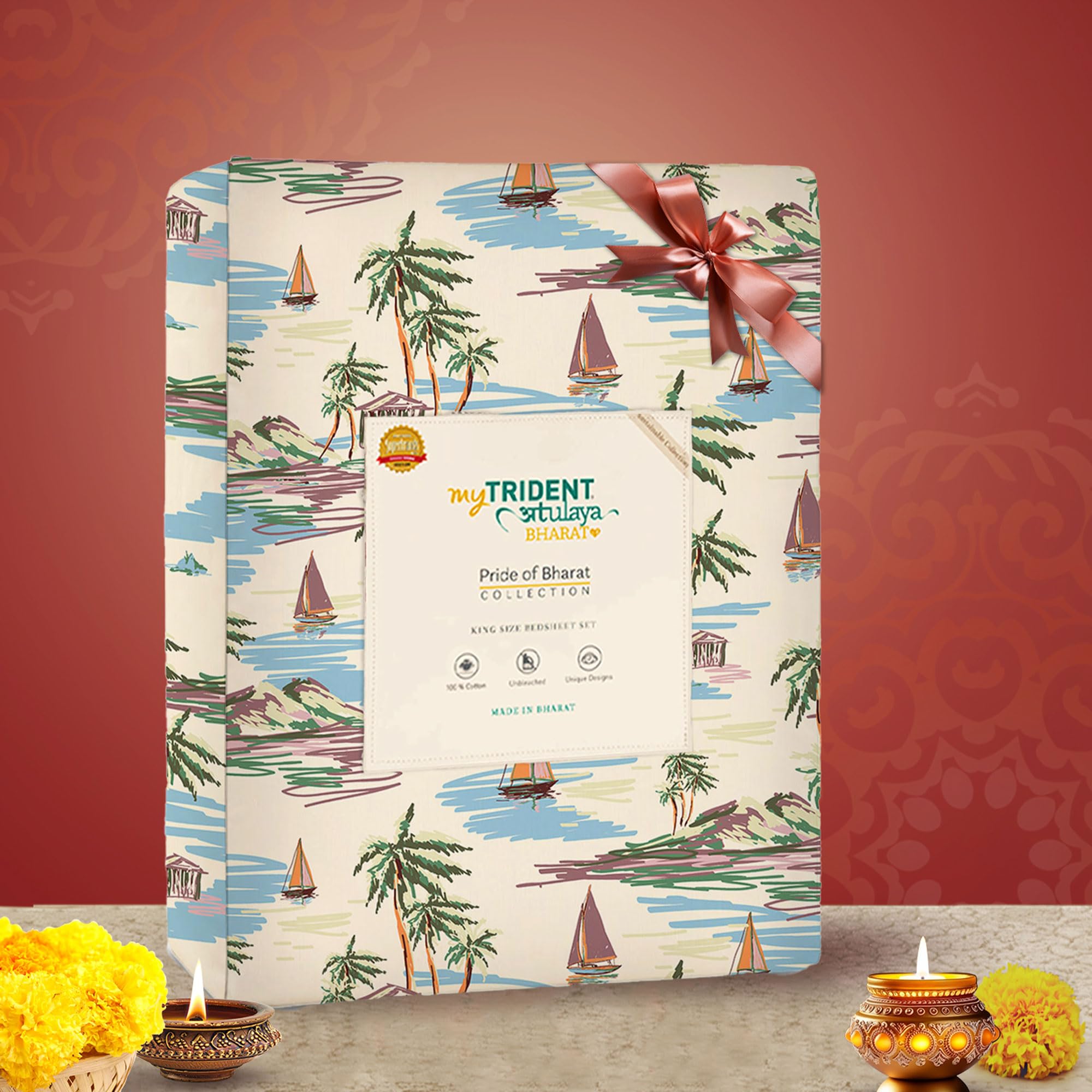 Mytrident Atulaya Bharat King Size Bedsheet, 100% Cotton Bedsheet for Double Bed, 3-Piece Set (1 Bedsheet with 2 Pillow Covers) Superior Softness, Luxurious Finish - Go Goa (B0D3LX9Q6N) Amazon Price History, Amazon Price Tracker