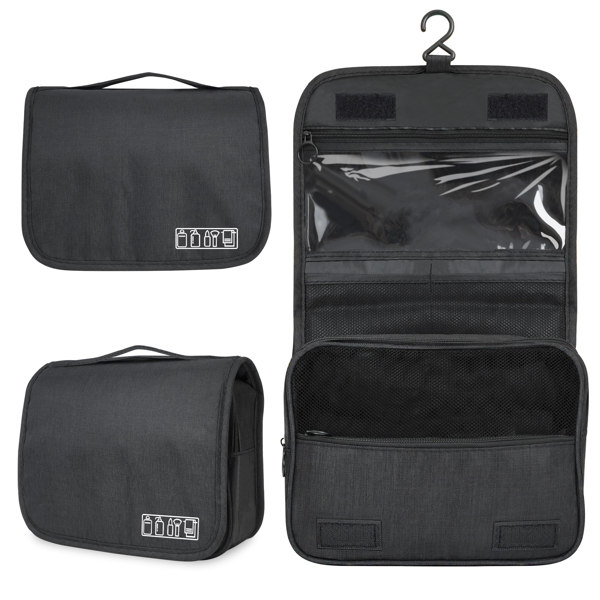 Hanging Toiletry Bag for Travel, Wash Bags for Men Women Foldable Washbag Cosmetics Toiletries Organizer Storage Shower Bag Organiser with Hook for Business Trip Gym Vacation