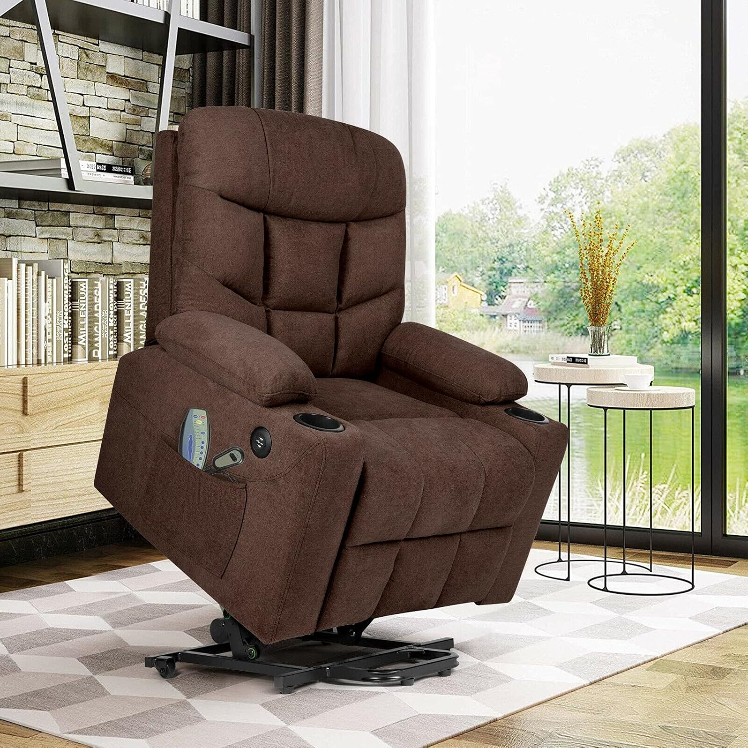 Living Room Chairs Auto Electric Power Lift Massage Recliner Chair Heat Vibration USB Control Wheel
