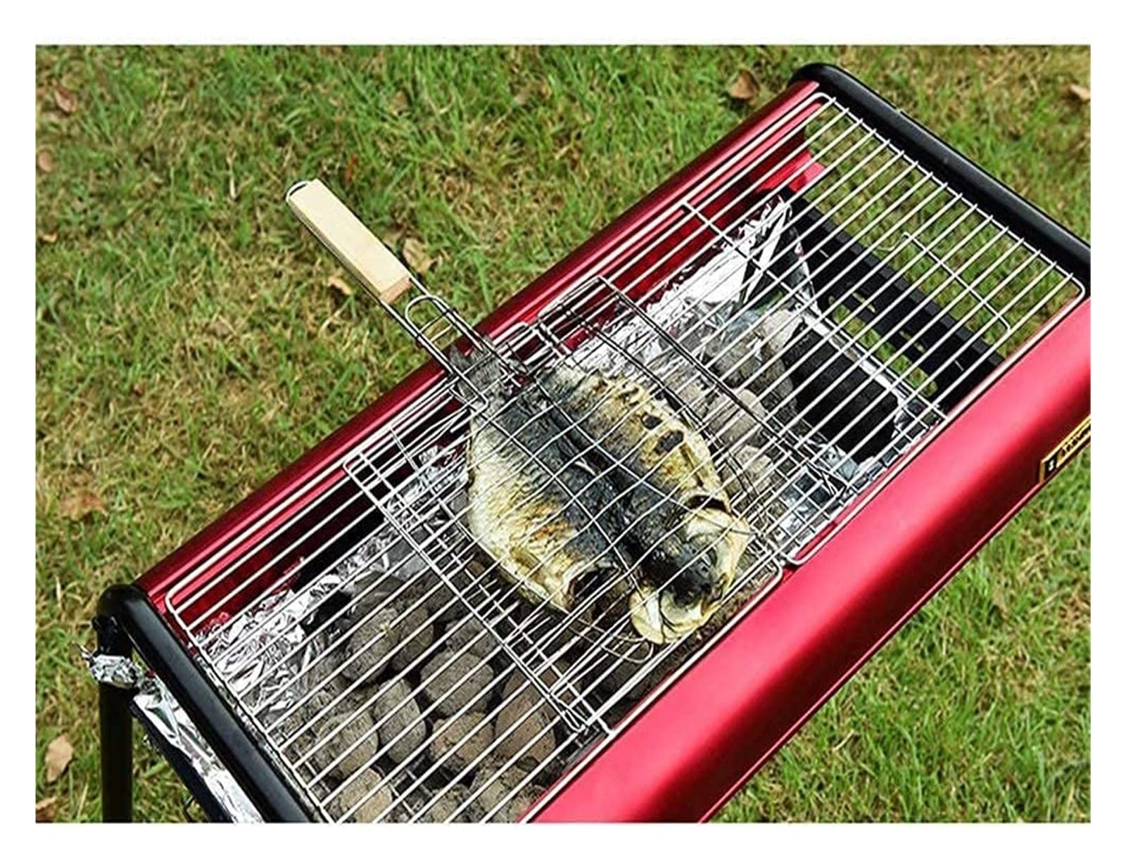Parrilla portátil para barbacoa con soporte de mango largo, soporte plegable para camping, cocina al aire libre