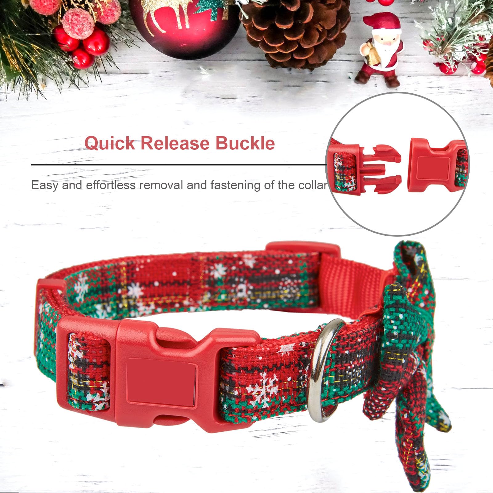Petiry Plaid Christmas Dog Collar with Removable Bow tie - Snowflake Pattern,For Small Dogs Neck 25-38cm,Snowflake - Image 3
