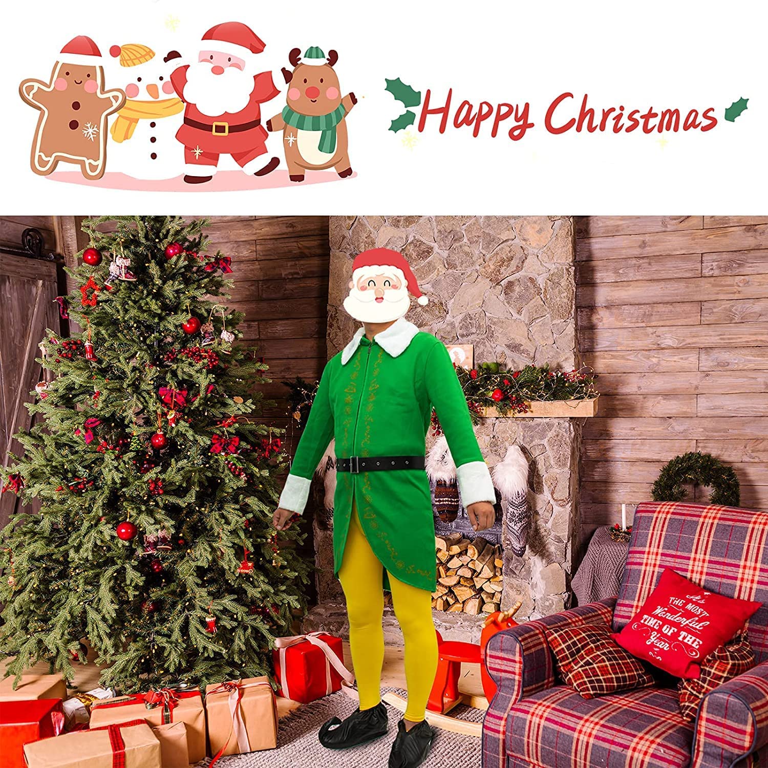 Herren Weihnachten Kostüm Deluxe Santa Anzug Erwachsene Kostüme Urlaub Halloween Cosplay Set 6 Stück Mantel Hut Hose Gürtel
