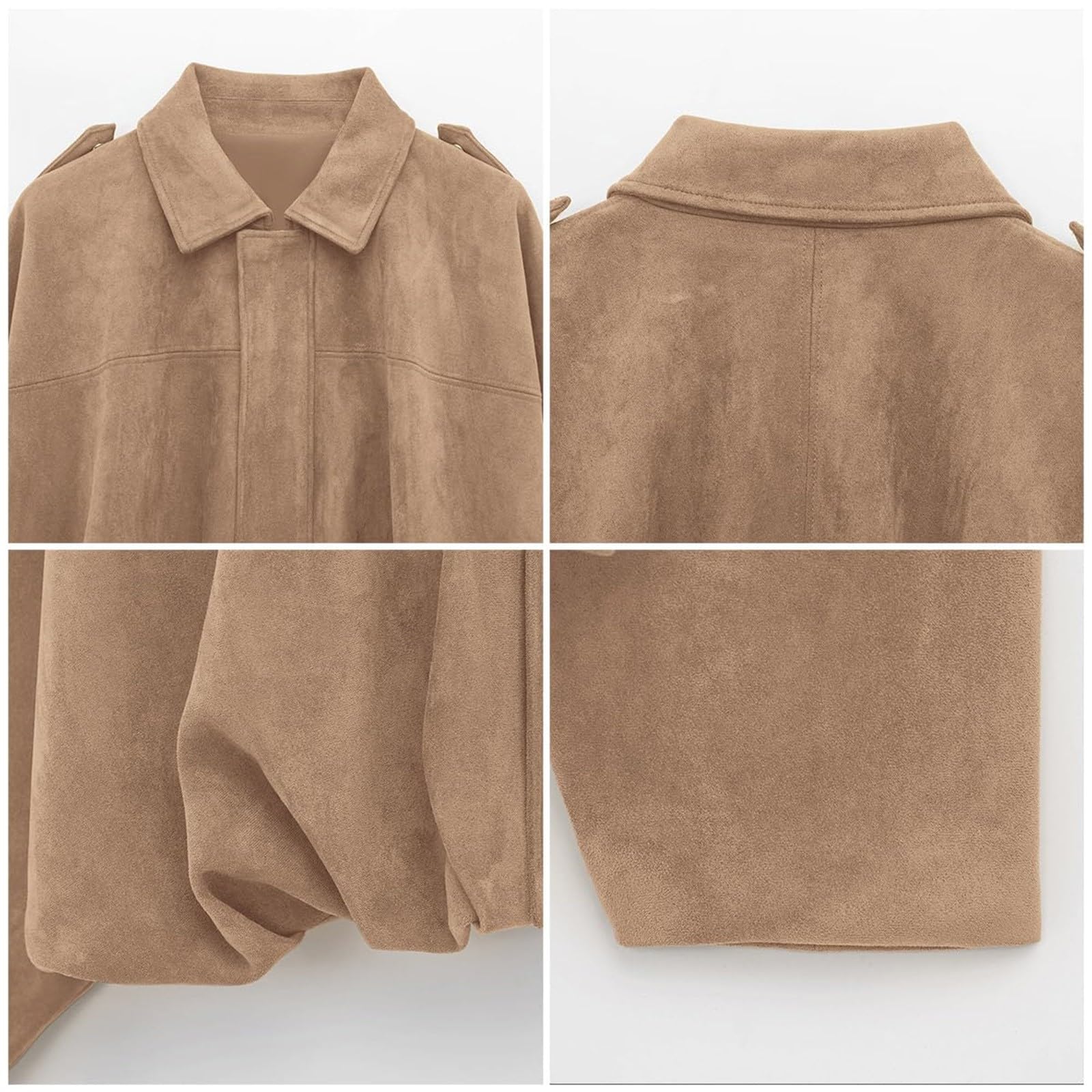 Generico Giacca Bomber Donna In Pelle Scamosciata Con Risvolto Con Zip Giacca Moto Donna Bomber Softshell In Finta Pelle Giacche Primavera Inverno Caldo Giacche Maniche Lunghe e Moda Camoscio