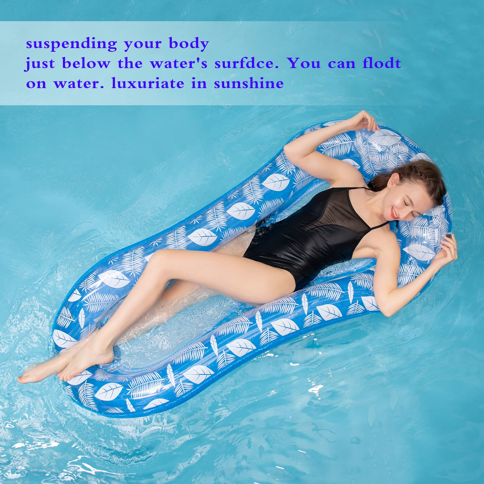 Luftmatratze Pool Hängematte mit Mesh, Aufblasbare Wasserhängematte Luftmatratze mit Netz und Kopfstütze, Aufblasbarer Liege Wasser Bett Floating Lounge Stuhl Schwimmbad Spielzeug