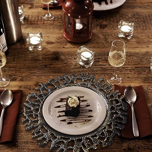 Miniatura 2 de MAONAME Juego de 6 platos de carga negros de 13 pulgadas, cargador redondo para platos llanos, cargadores de platos de plástico, cargadores de mesa