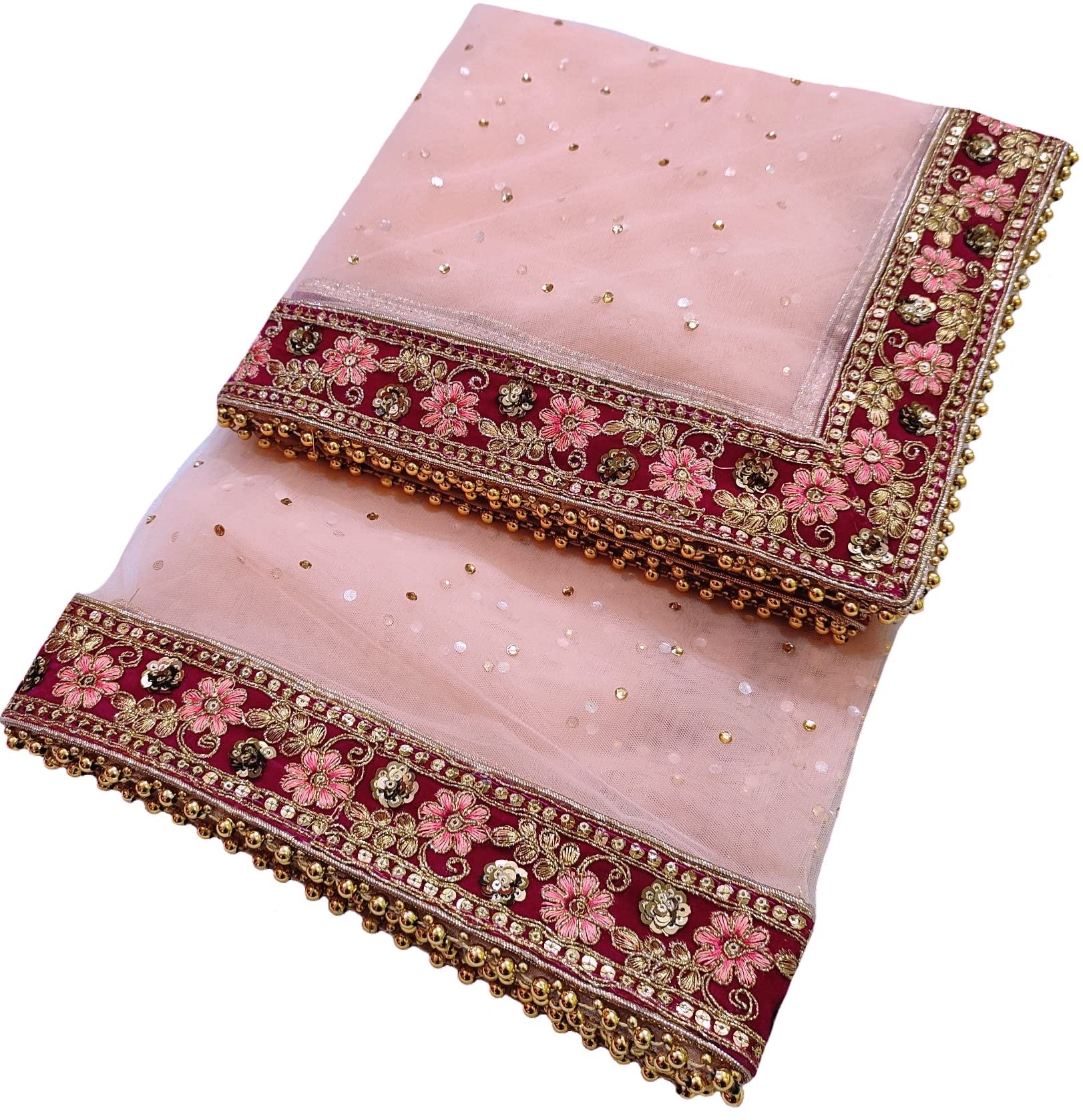 Women's Embroidered Net Dupatta (N-1001_Peach_Free size), Peach, Free size