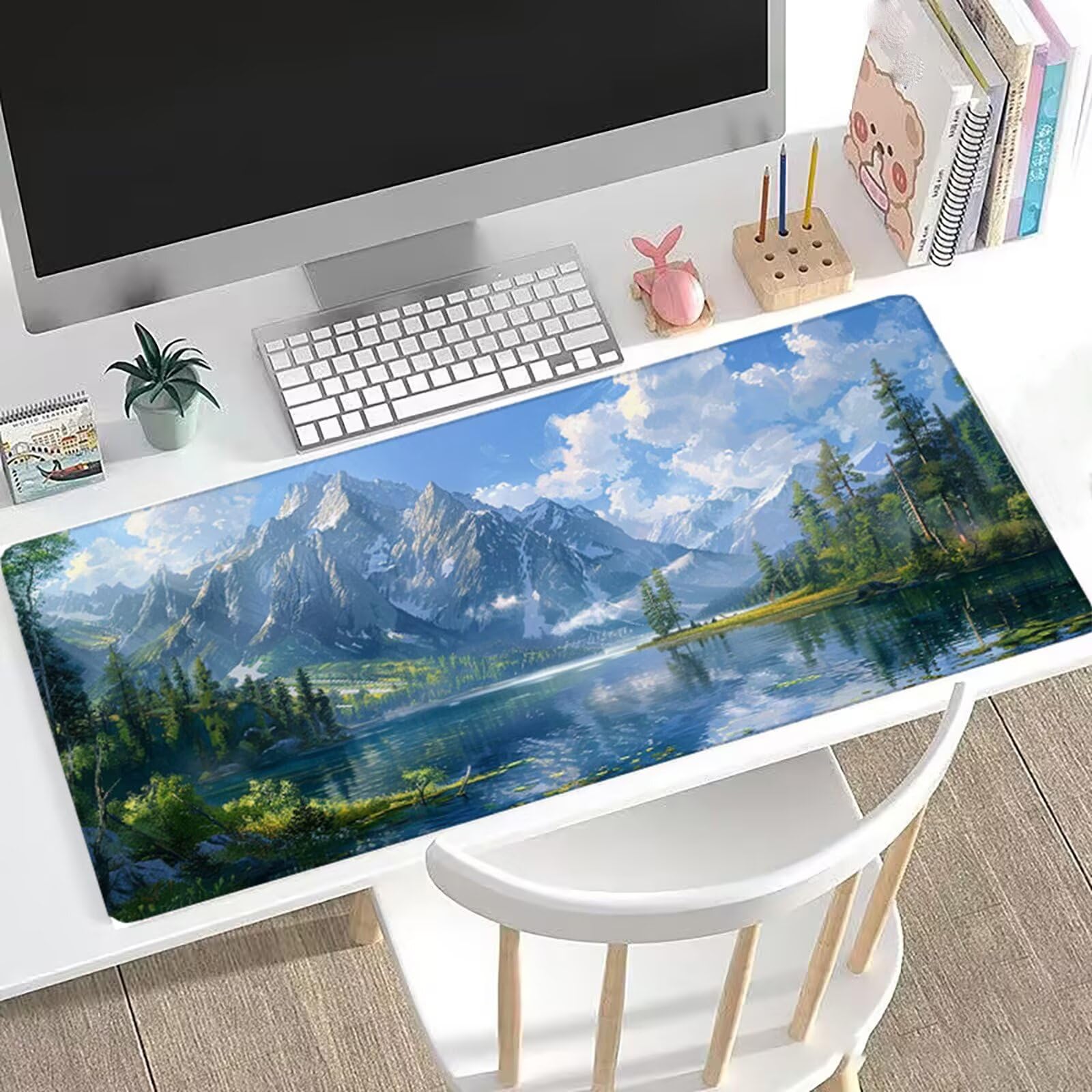 Podkładka pod mysz XXL 150 x 80 cm do gier, góra, podkładka pod mysz na biurko, podkładka pod mysz ze stabilną antypoślizgową podstawą, podkładka pod mysz leśną, akcesoria do biura do pracy w domu