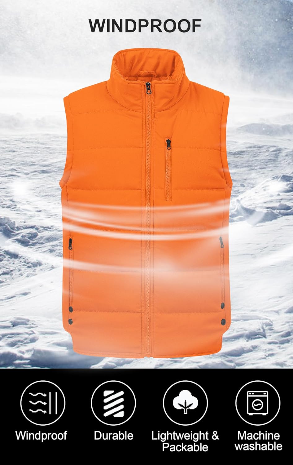 Chrisuno Men's Lightweight Winter Puffer Ski Vest Jacket Packable Outerwear - Image 3