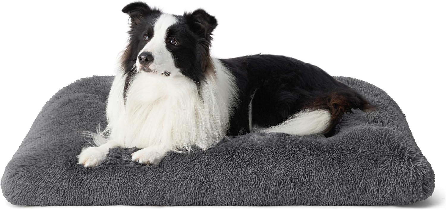 Bedsure Washable Large Dog Bed for Crate, Faux Fur Dog Crate Pad for Large Breed, Plush Soft Comfort Dogs Sleeping Mat, Anti-Slip Pet Kennel Pad, 35" x 23", Dark Grey 35"L x 23"W x 3"Th Dark Gray