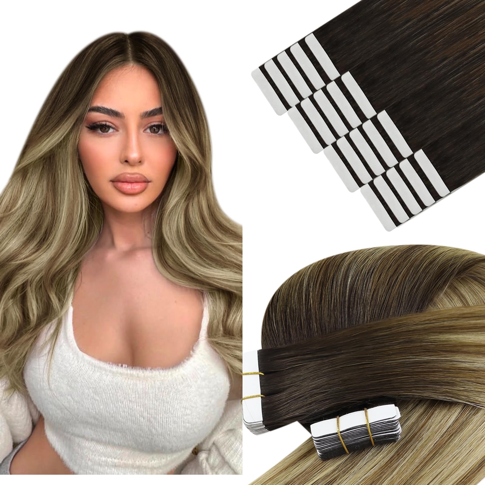 YoungSee 20pcs Blonde Tape in Hair Extensions Human Hair 12Inch 30g Platinum Blonde Tape Hair Extensions Tapes Real Human Hair Short Straight Hair for Women — view 47