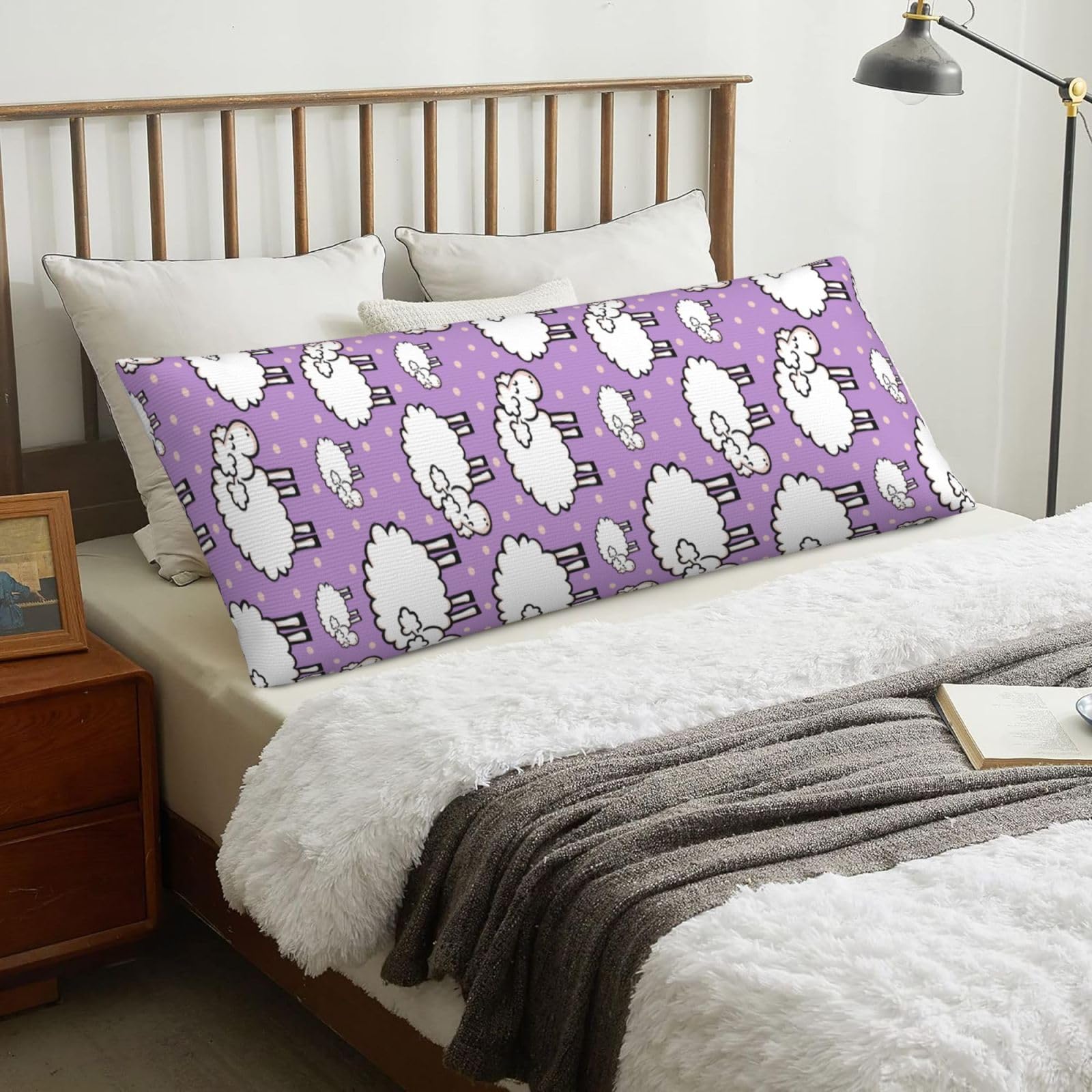 Cute Cartoon Sheep Pattern, Body Pillow Cover with Zipper,Long Body Pillowcase 20 x 60 in