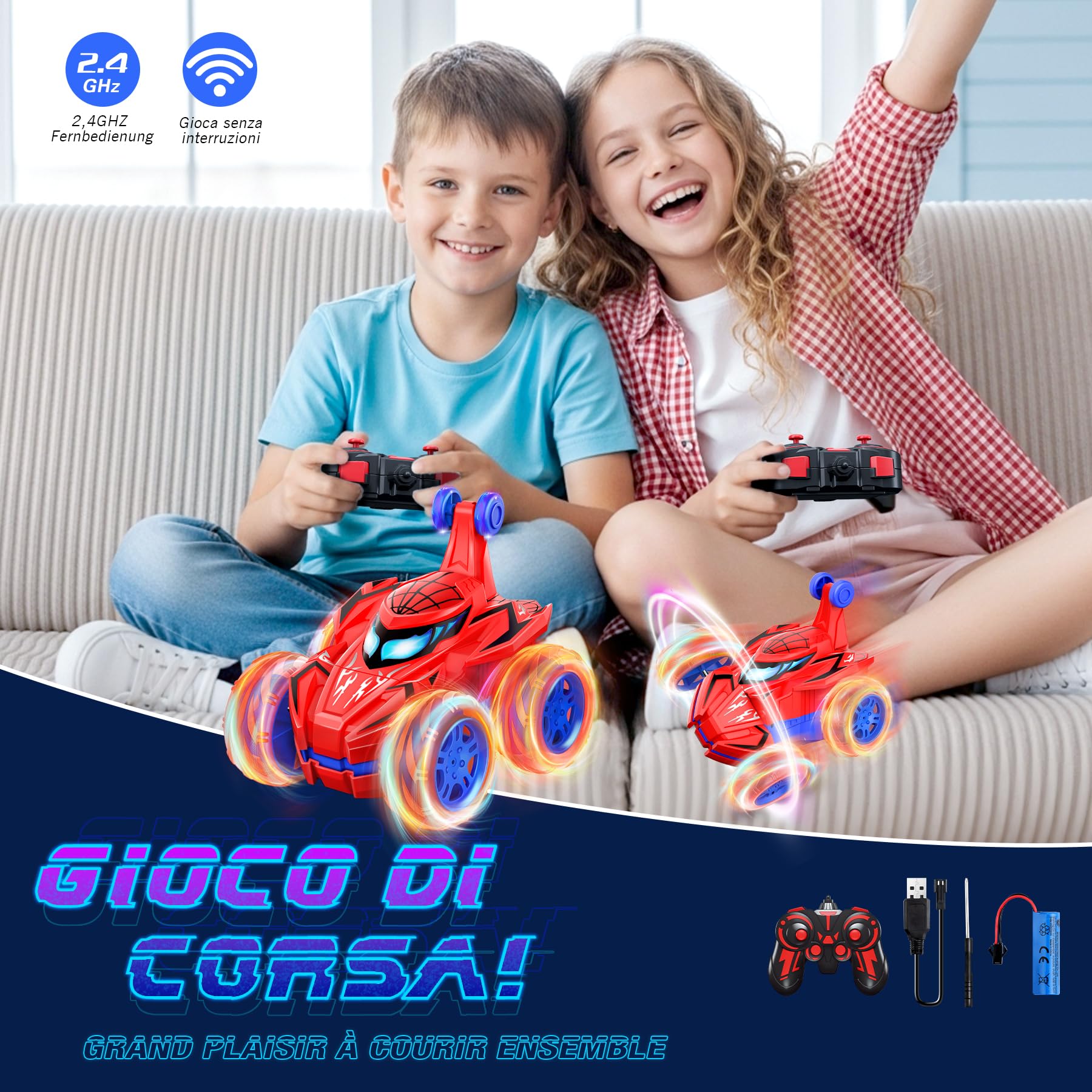 Ophy Macchina Telecomandata per Bambini, Giochi Bambini 3 4 5 6 7 8 9 Anni, Regalo Bambino 3 4 5 6 7 8 9 Anni, Giocattolo per Auto Telecomandata Acrobatica per bambini, Spider Car