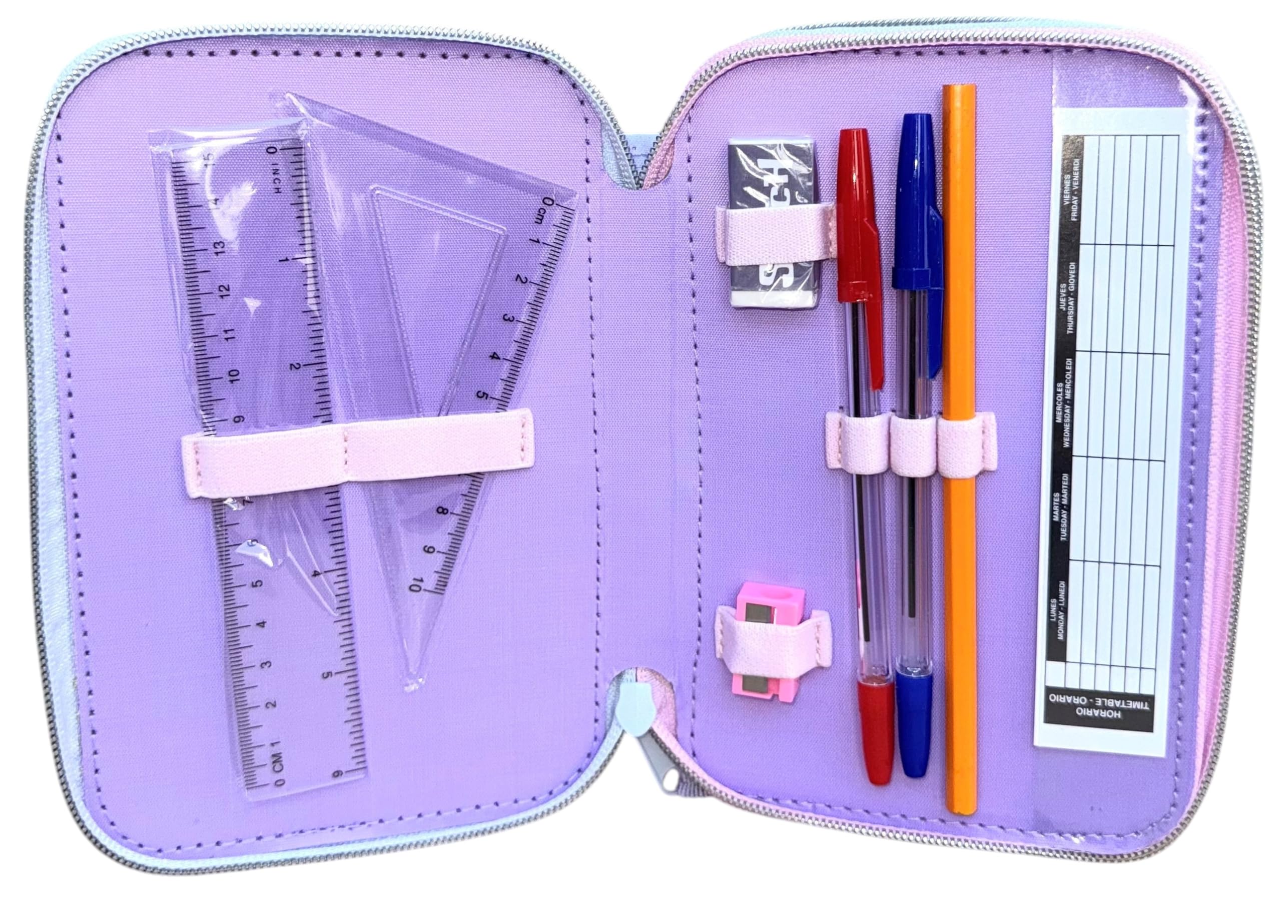 Astuccio multiscomparto Stitch e Angel Disney astuccio 3 zip per la scuola completo 44 pezzi penne matite colori pennarelli