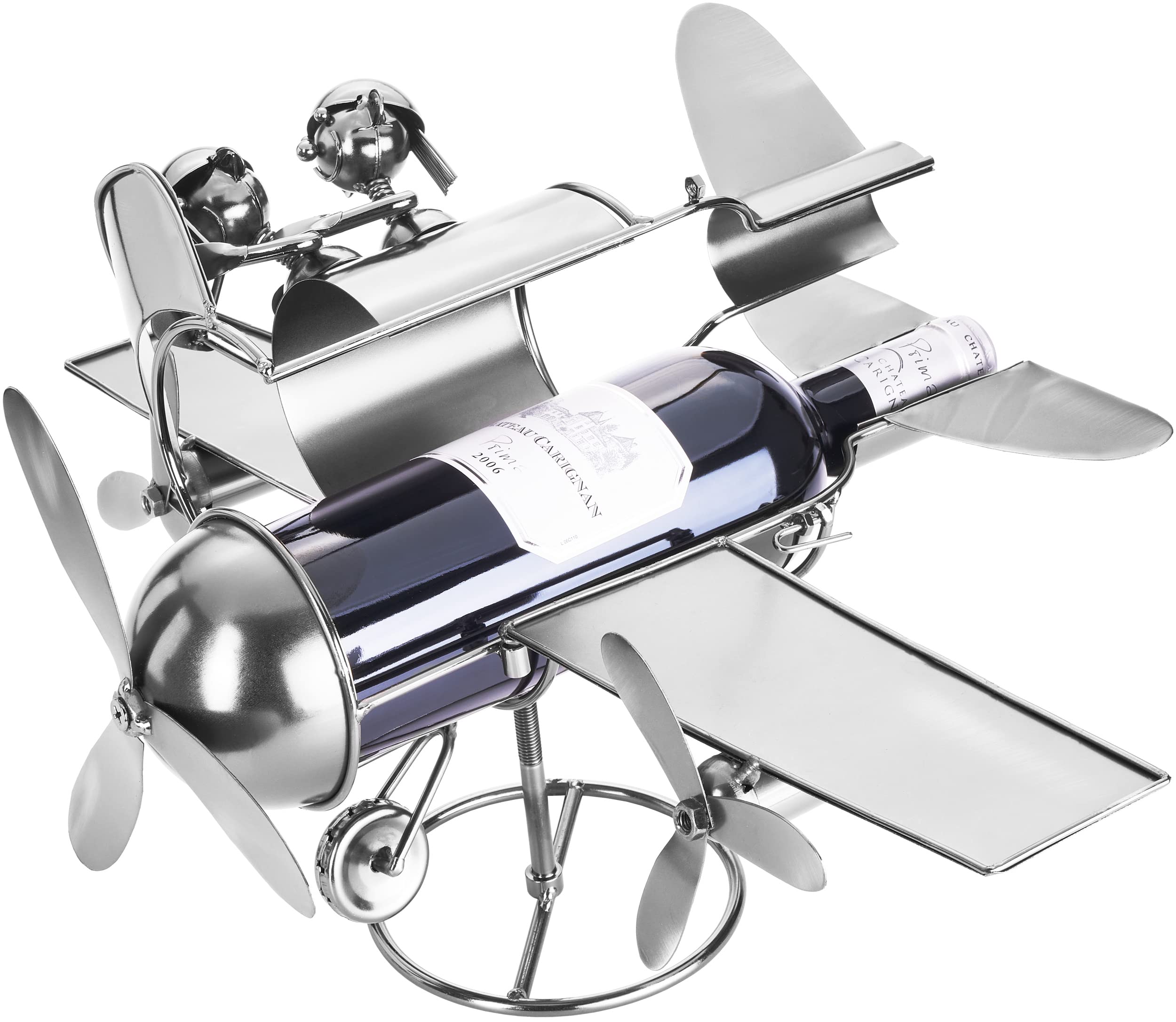 BRUBAKER Porte-Bouteille de vin - Couple dans Avion/Pilote - Métal - Carte de vœux Incluse - Idée Cadeau Originale - Objet décoratif