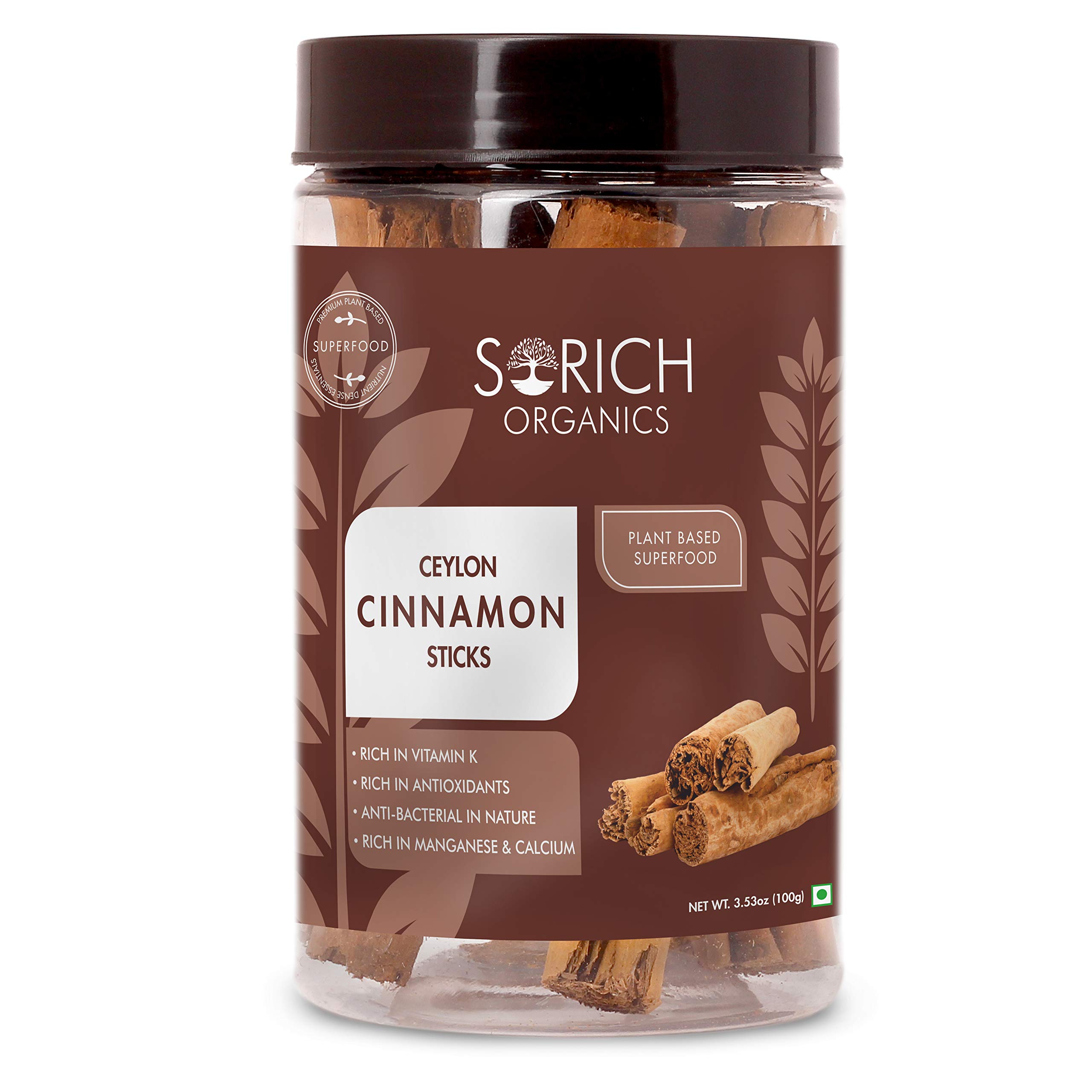 Srilankan Ceylon Cinnamon Sticks 100gm Jar | Dalchini Cinnamon Stick for Baking, Desserts, Smoothies, Salads | Rich in Antioxidants | Boosts Metabolism | Improves Gut Health