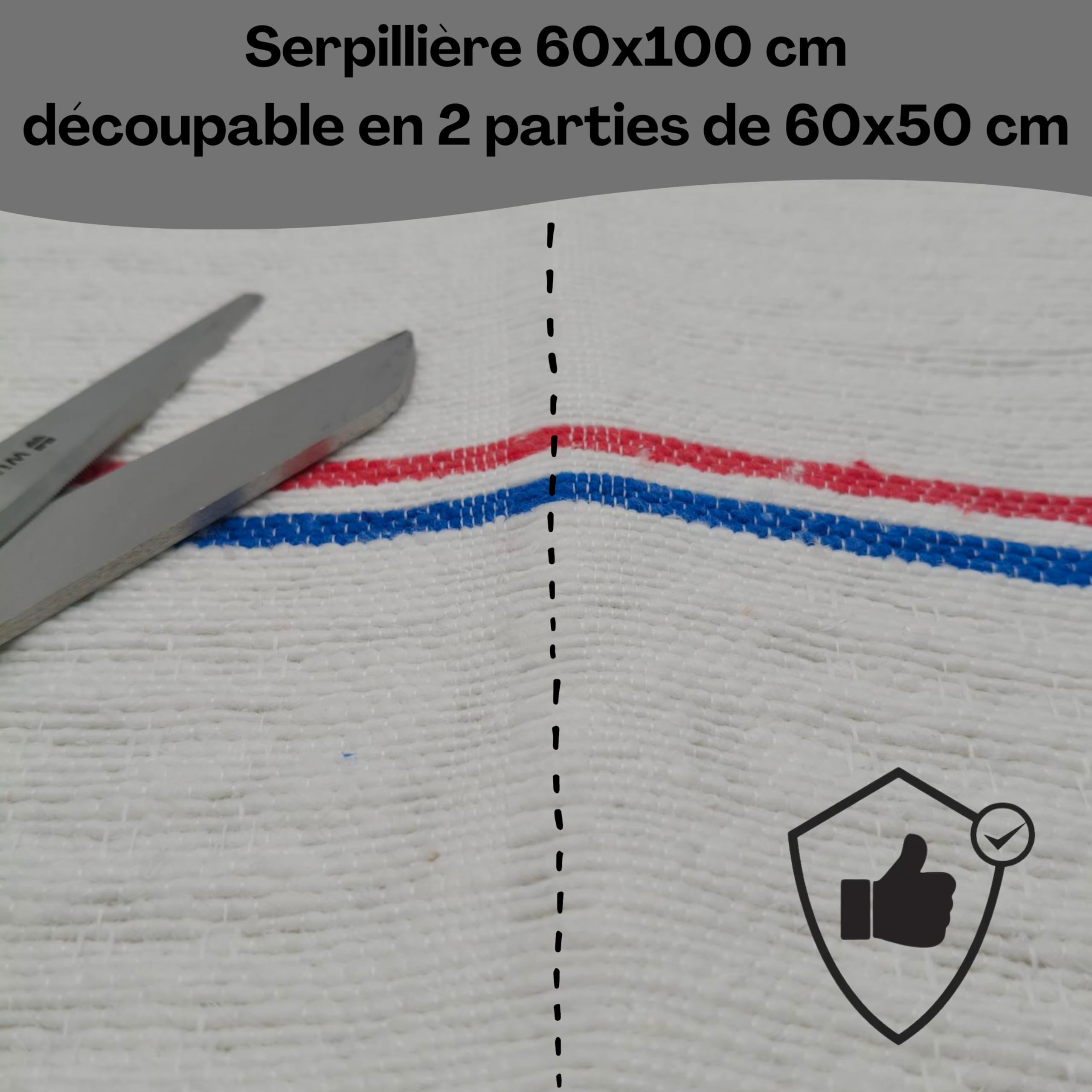 LNT France - Lot de 5 Serpillères Gaufrées Blanches 60 x 100 cm - Haute Résistance - Grand Pouvoir Absorbant - Idéal pour Tout Type de Sol - Fabriqué en France