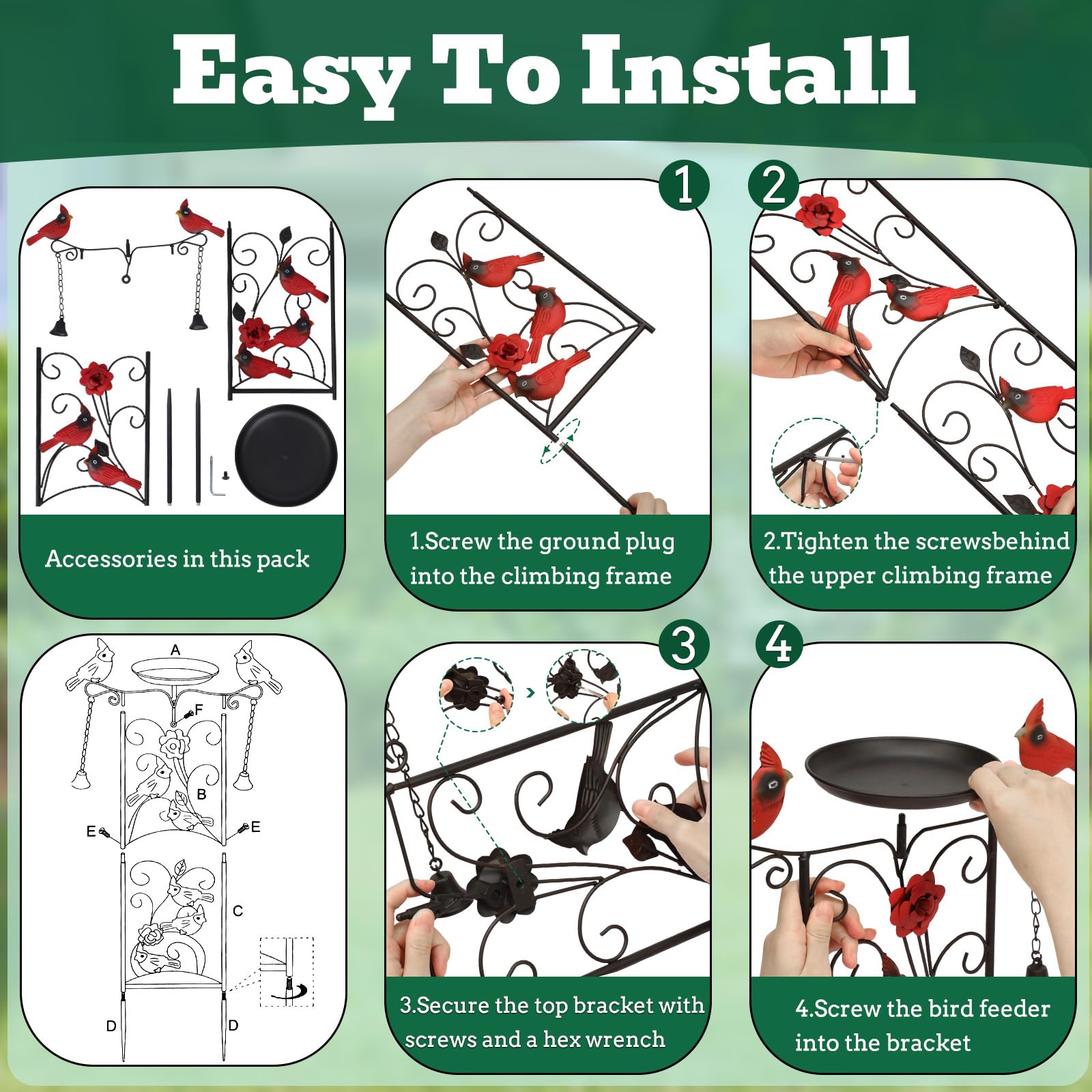 2 graticci da giardino in metallo cardinale per piante rampicanti da 89 cm per piante da bagno per uccelli graticcio decorazione cardinale mangiatoia per uccelli per esterni giardino prato