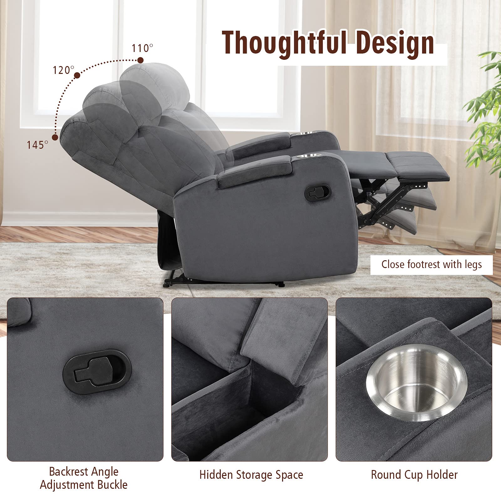 Giantex Manual Fabric Recliner Chair, Backrest Adjustable Reading
