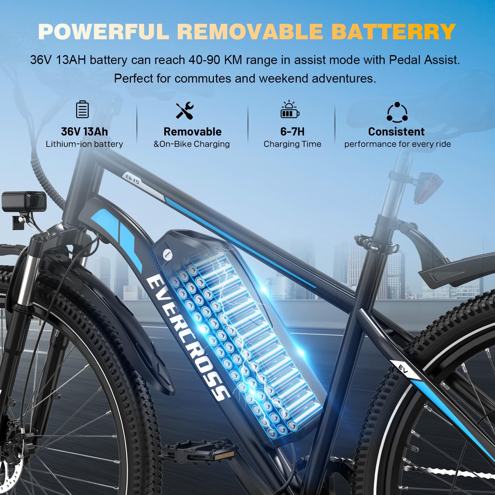 EVERCROSS EK15 E-Bike für Erwachsene, 27,5'' Elektrofahrräder - App, 250W Motor, 36V 13Ah Akku, 15/20/25 KM/H, 7 Gang Getriebe, urbanes Elektrofahrrad Mountainbike für Unisex