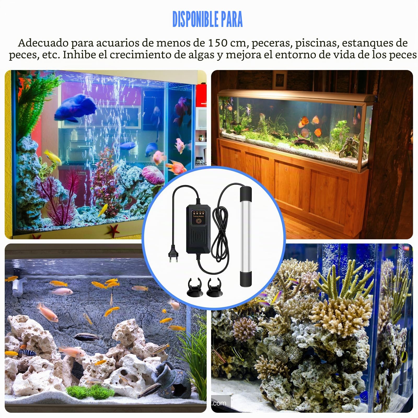 Lámpara esterilizador UV para acuario con temporizador, 13 W, esterilizador UV impermeable, esterilizador UV para el hogar, clarificador UV, para la limpieza de acuarios, piscinas, cuenco de pescado