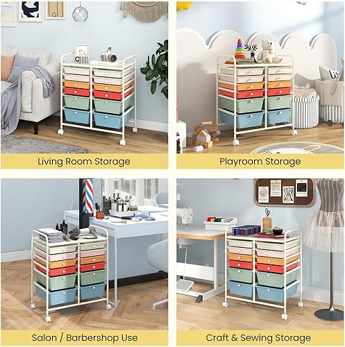 Miniatura 5 de Giantex Carrito de almacenamiento con ruedas de 12 cajones, herramientas para álbum de recortes, organizador escolar de oficina (Macaron)