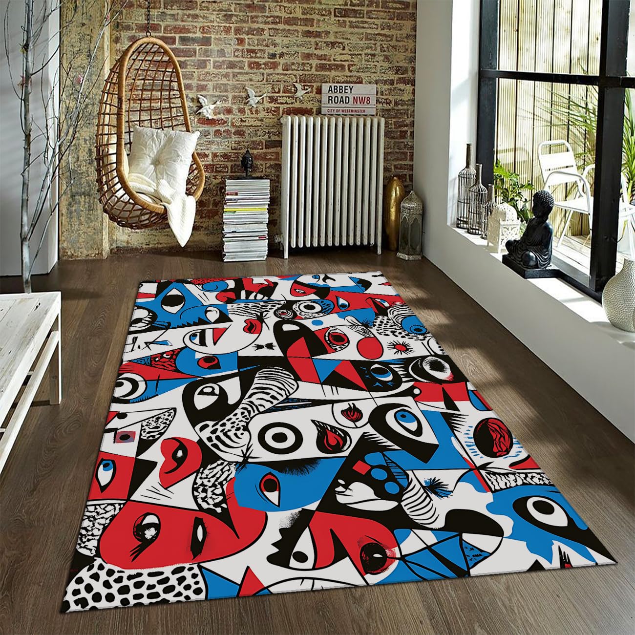 Tapis contemporain de salon lavable au design géométrique