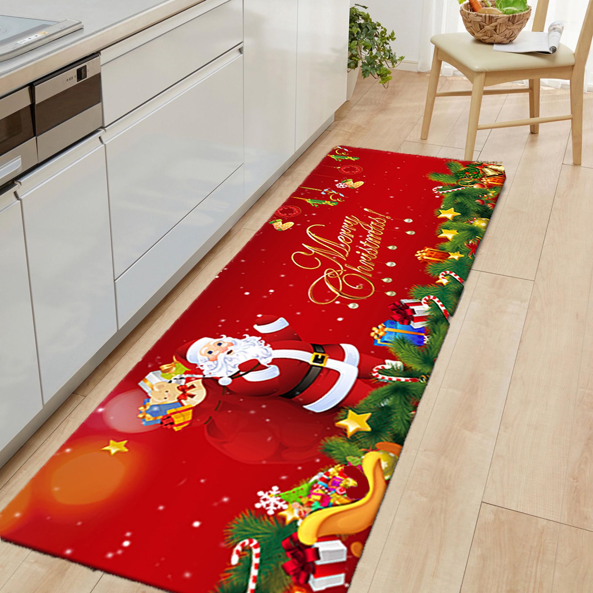 JIAMIAN Alfombras De Suelo De Papá Noel, Fiestas De Navidad De Nochebuena Bienvenidos a Casa para Decorar Alfombras, Adecuadas para Dormitorios, Puertas, Cocinas, Balcones(Estilo2)