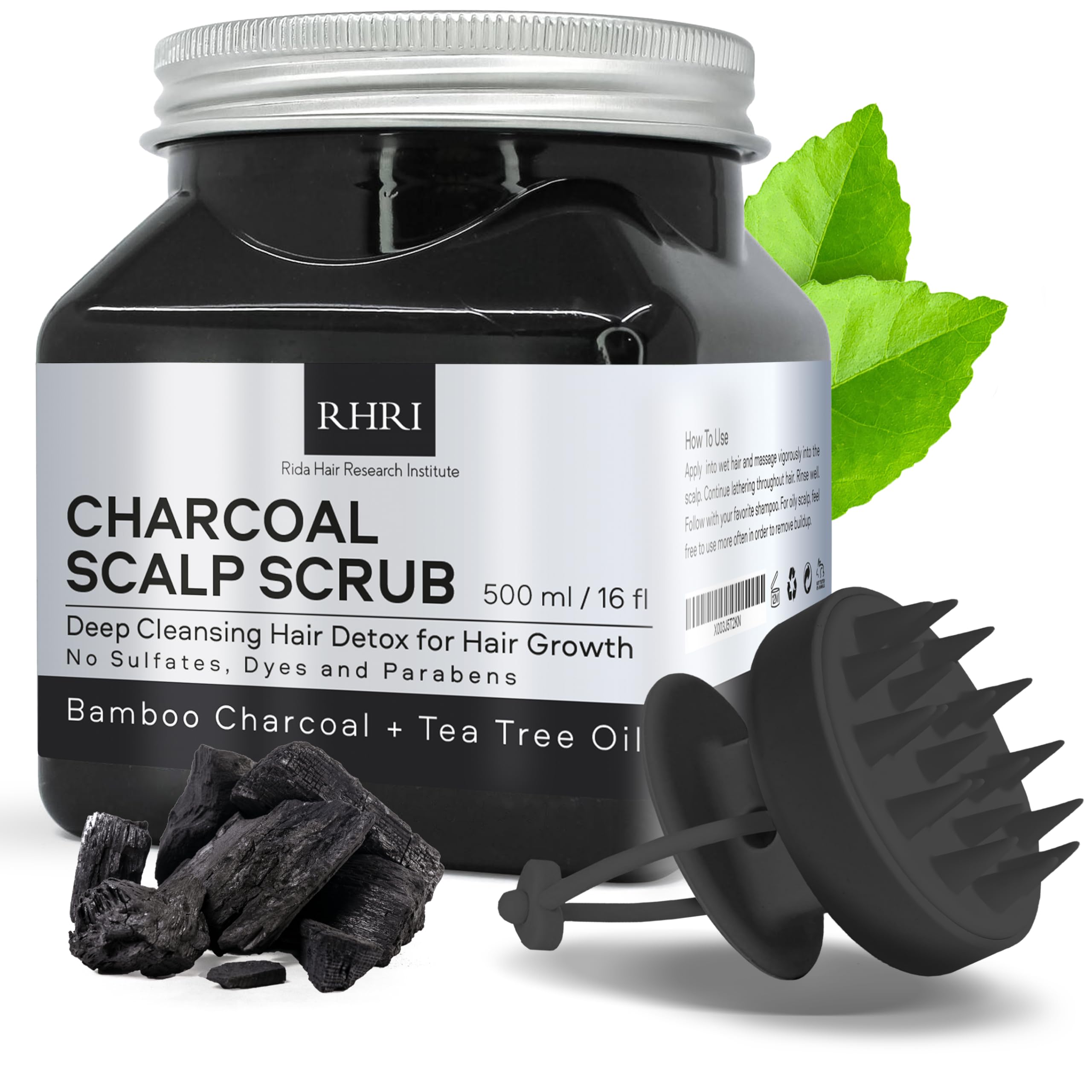 Sulfate-Free Charcoal Scalp Scrub with Bamboo Charcoal & Tea Tree Oil | Exfoliating Hair & Scalp Treatment for Detox, Dandruff & Build-Up | Scalp