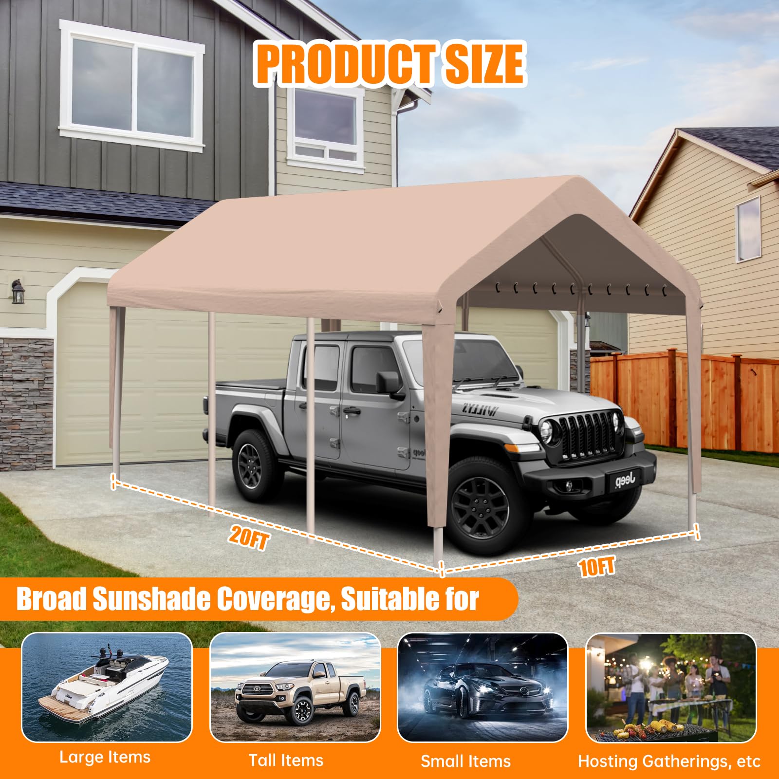 Carport Canopy Cover - Beige Replacement -2