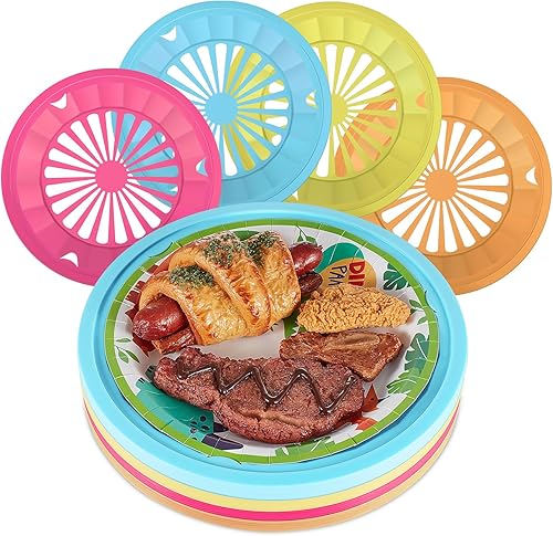 Tessco Porta platos de papel de plástico de 10.34 pulgadas, reutilizables, soporte redondo para platos, dispensador de platos de papel de colores