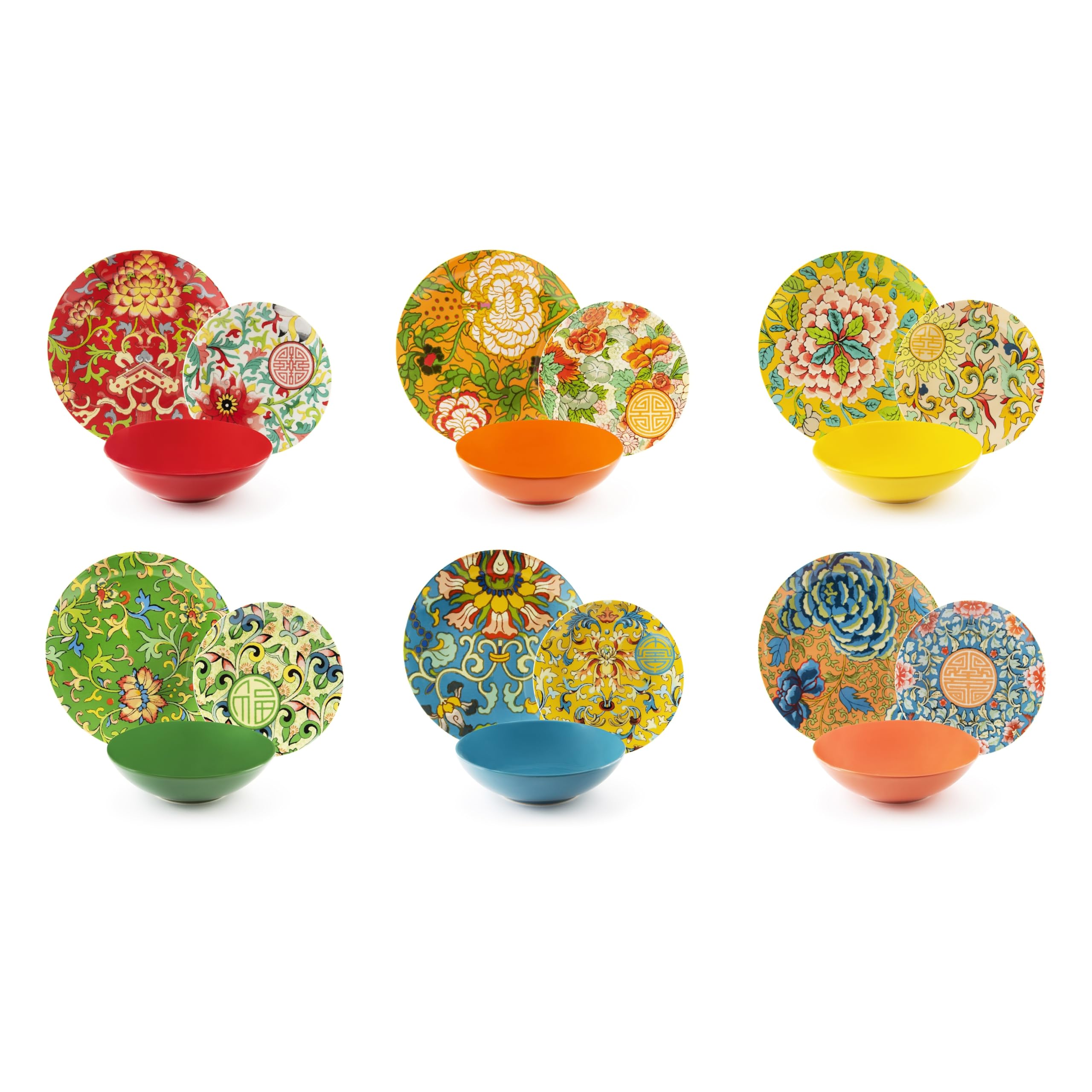 Excelsa La Via Della Della Soie Service de vaisselle 18 pièces, Porcelaine et Stoneware, Décoration Multicolore, 6 Personnes